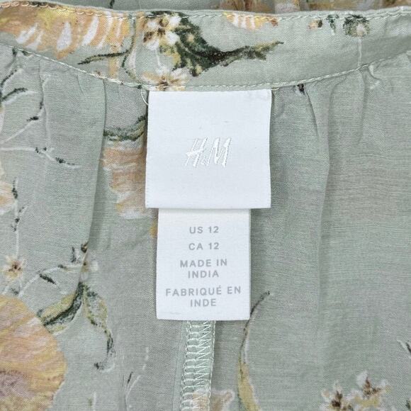 H&M Sunflowers Floral Balloon Sleeve Boxy Relaxed Drop Waist Shift Dress Size 12 - Picture 9 of 10